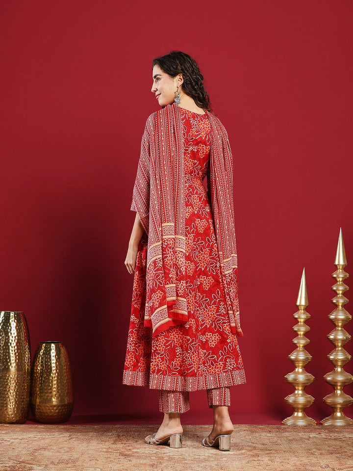 Printed Cotton Kurta With Pant &amp; Dupatta