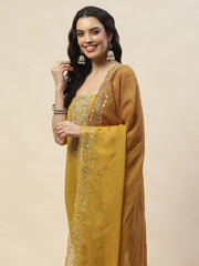 Neck Embroidered Organza Unstitched Suit Piece With Dupatta
