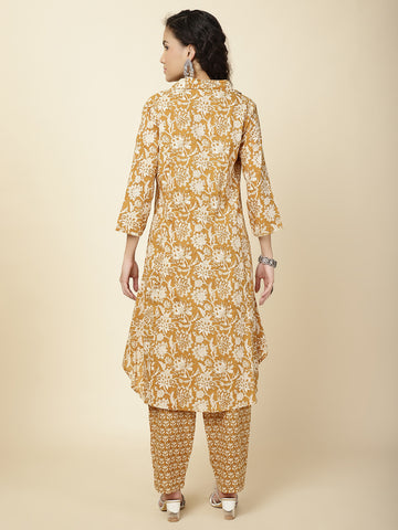 Floral Printed Cotton Kurta With Pants