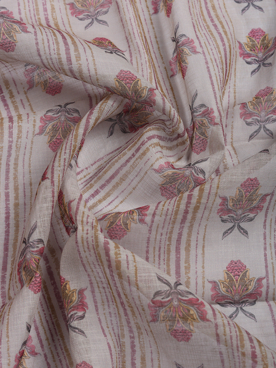 Printed Linen Blend Unstitched Suit With Pant &amp; Dupatta