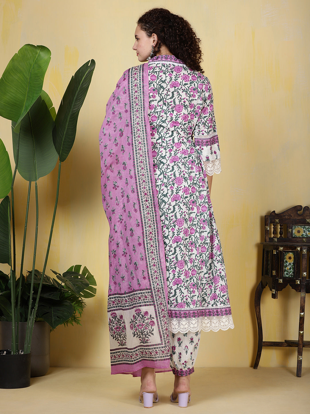Printed Cotton Blend Kurta With Pants &amp; Dupatta