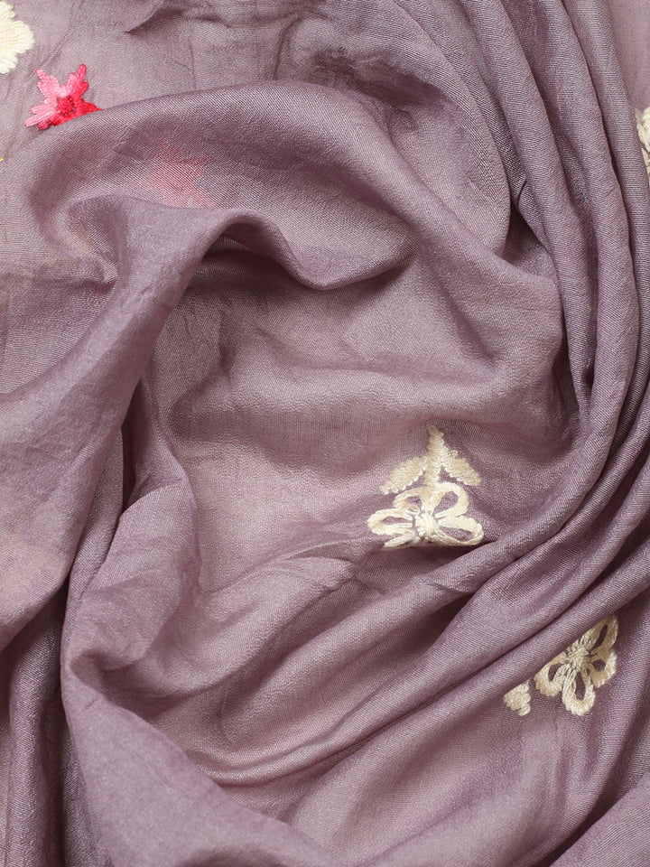 Embroidered Chanderi Unstitched Suit With Pant &amp; Dupatta