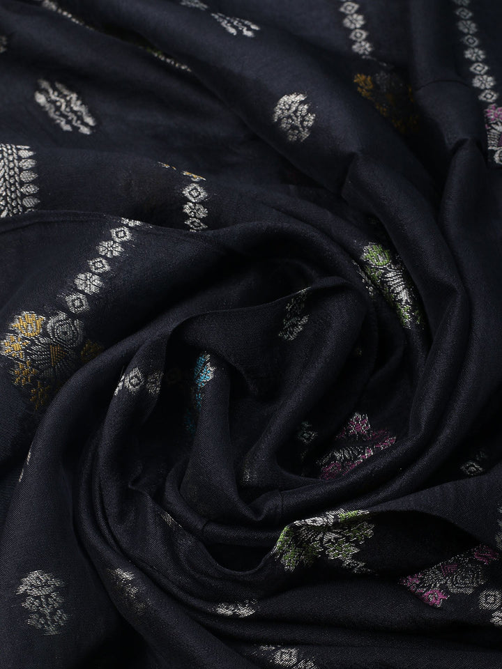 Embroidered Art Silk Unstitched Suit With Dupatta