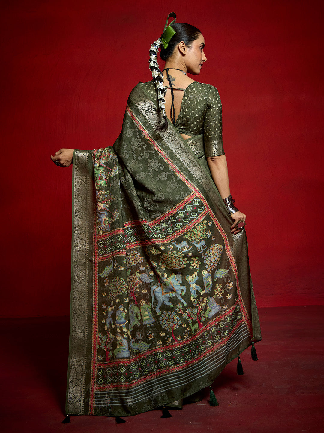 Abstract Printed Art Silk Saree
