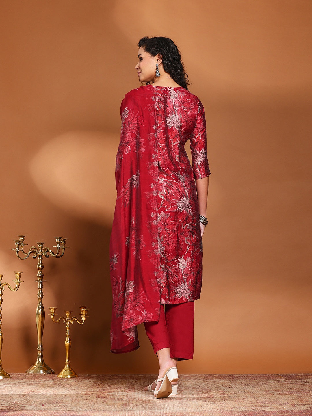 Printed Cotton Blend Kurta With Pant &amp; Dupatta