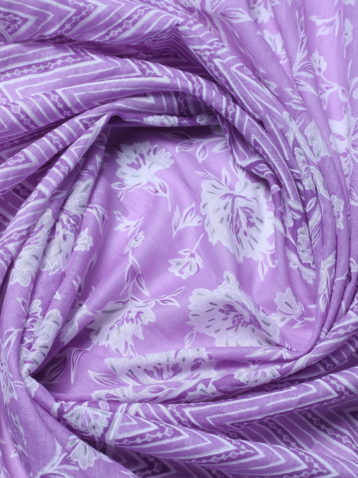 Embroidered Cotton Blend Unstitched Suit With Pant &amp; Dupatta