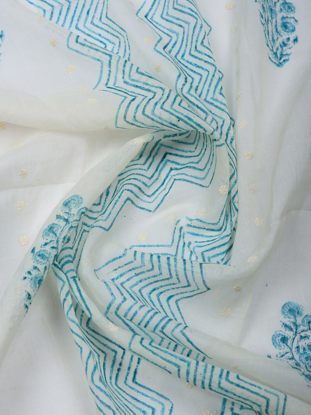 Embroidered Cotton Blend Unstitched Suit With Pant &amp; Dupatta