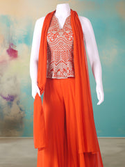 Embroidered Georgette Kurta With Pant & Dupatta