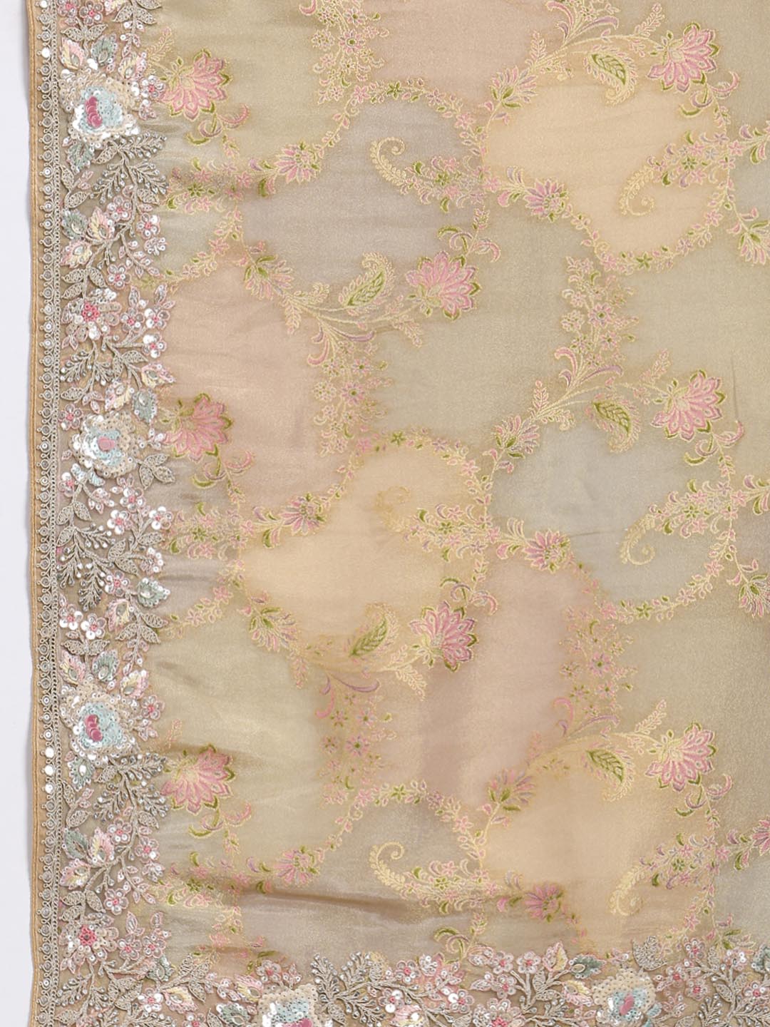 Sequin Embroidered Border Tissue Saree