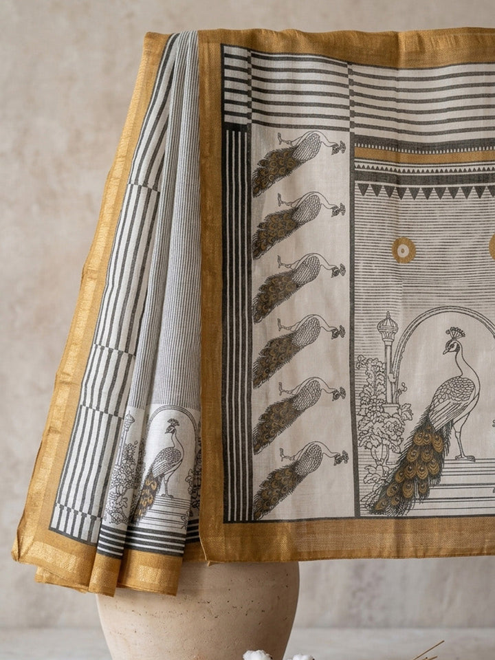 Embroidered Linen Blend Unstitched Suit With Pant &amp; Dupatta