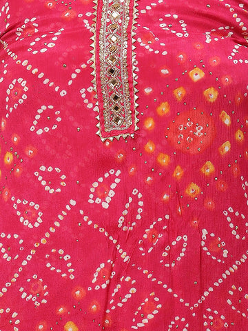 Bandhani Printed Chiffon Unstitched Suit Piece With Dupatta