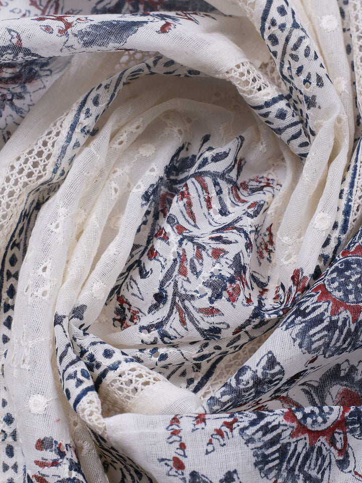 Embroidered Cotton Blend Unstitched Suit With Pant &amp; Dupatta