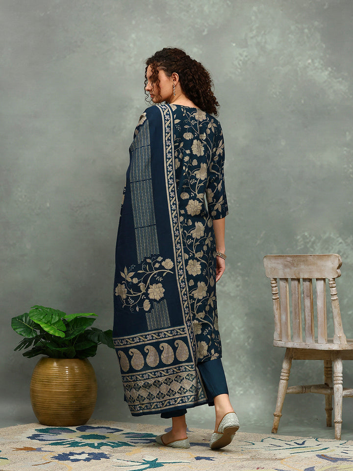 Printed Cotton Blend Kurta With Pants &amp; Dupatta