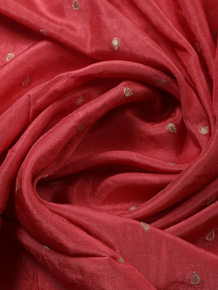 Embroidered Chanderi Unstitched Suit With Pant &amp; Dupatta