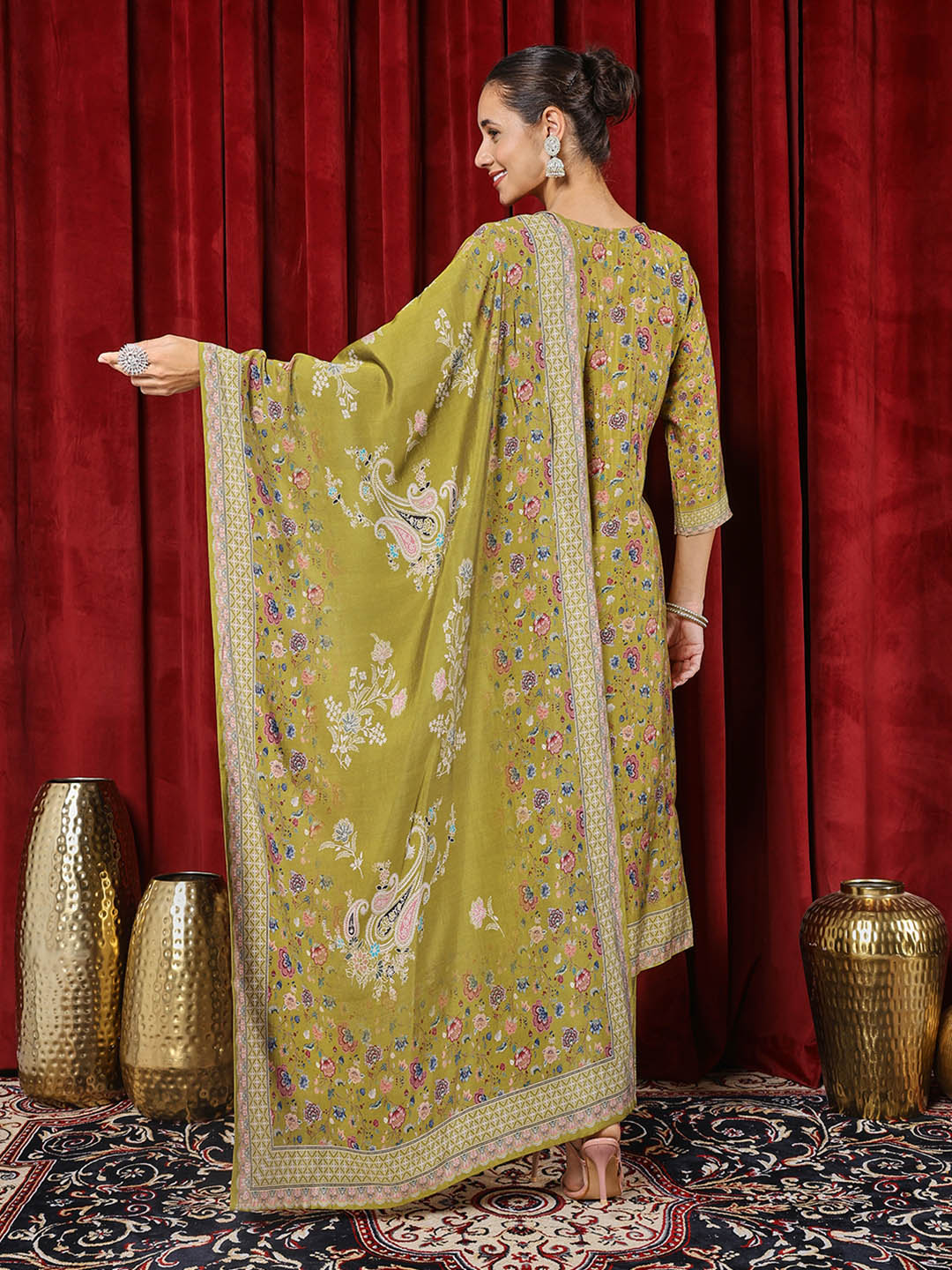 Printed Muslin Kurta With Pants &amp; Dupatta