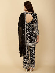 Floral Embroidery Georgette Kurti With Pants & Dupatta