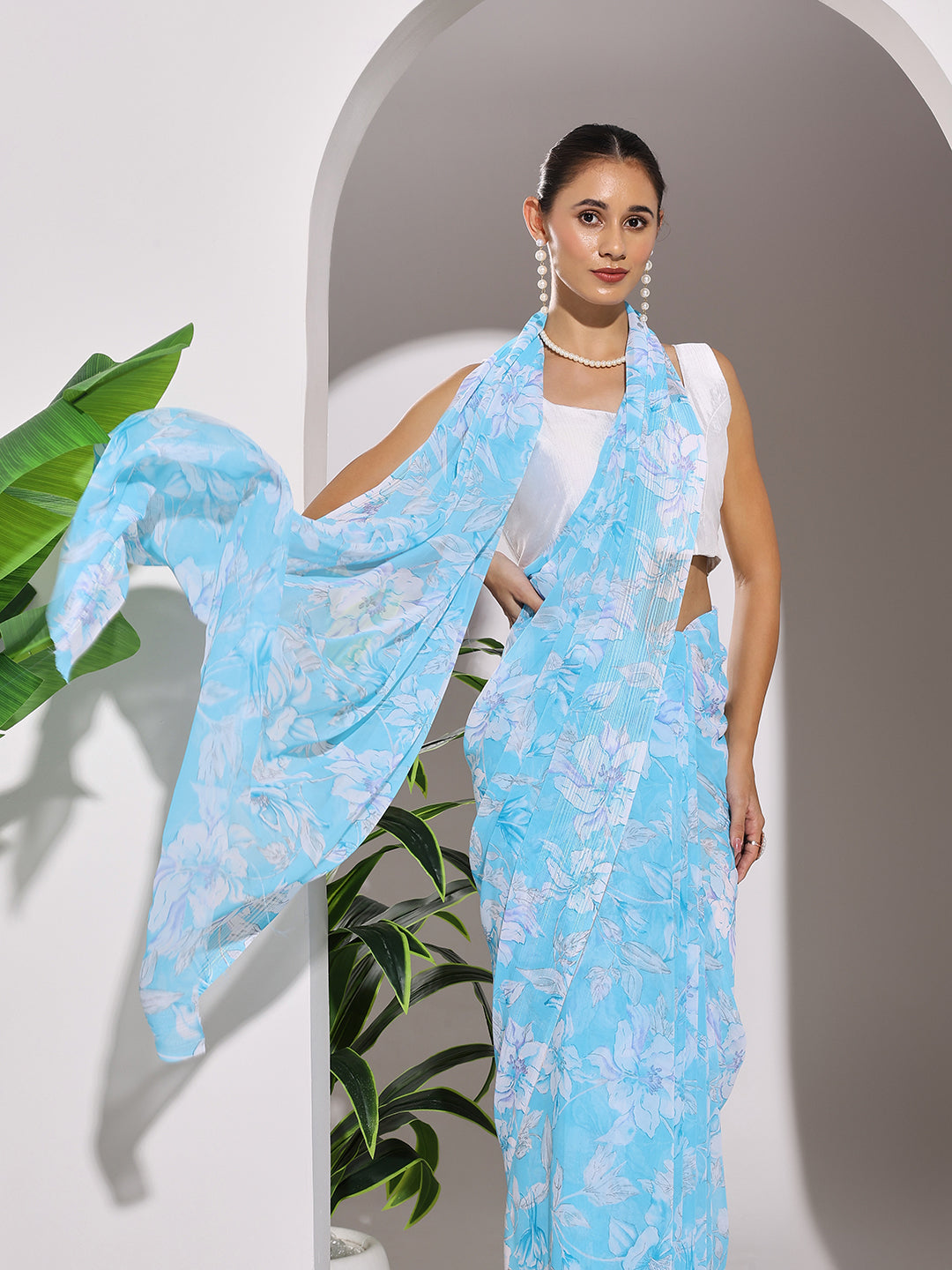 Floral Printed Georgette Saree