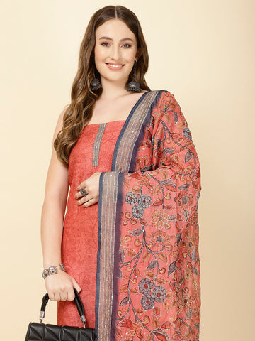 Printed Chanderi Unstitched Suit Piece With Dupatta