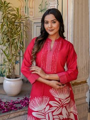 Printed Cotton Blend Kurta With Pants