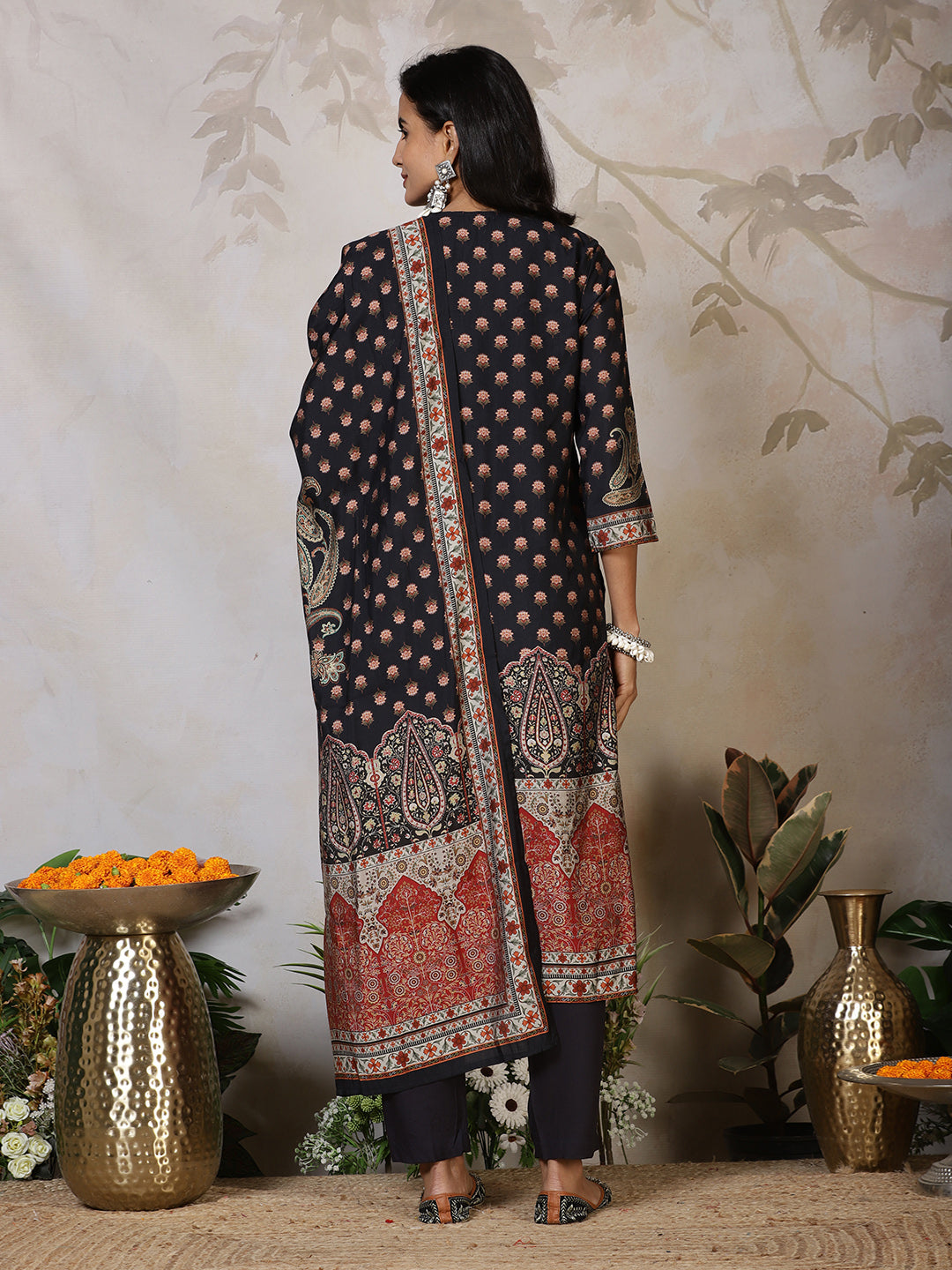 Printed Cotton Blend Kurta With Pants & Dupatta