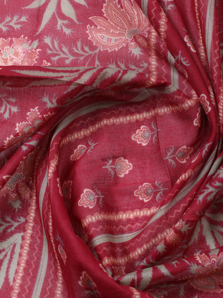 Printed Chanderi Unstitched Suit With Pant &amp; Dupatta