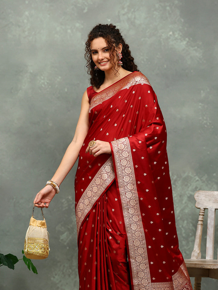 Zari Border Booti Art Silk Woven Saree
