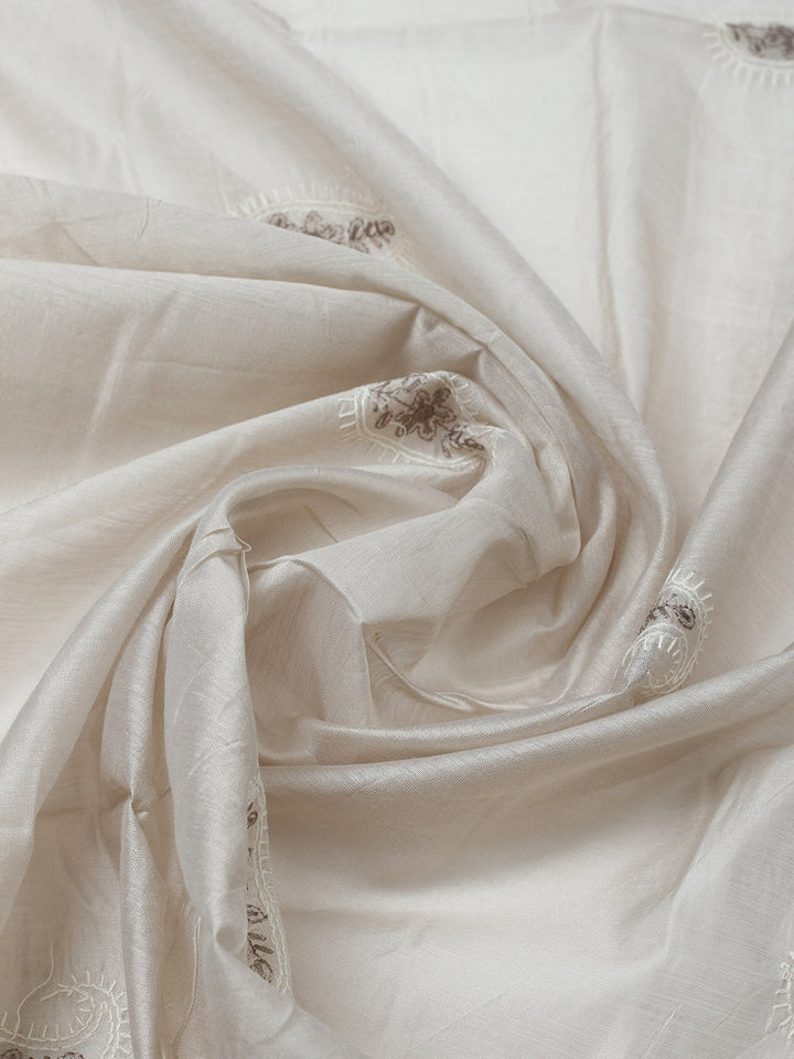 Embroidered Cotton Blend Unstitched Suit With Pant &amp; Dupatta