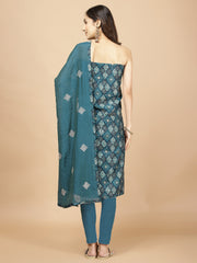 Printed &Neck Embroidery Cotton Unstitched Suit Piece With Dupatta