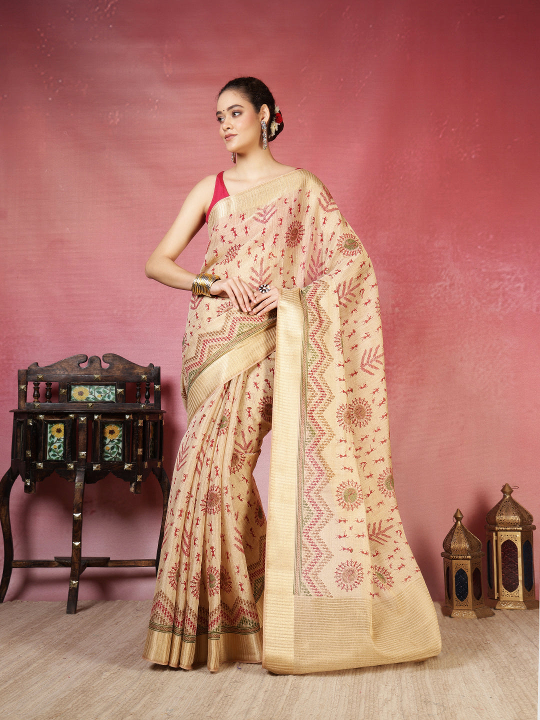 Zaari Border Cotton Blend Saree