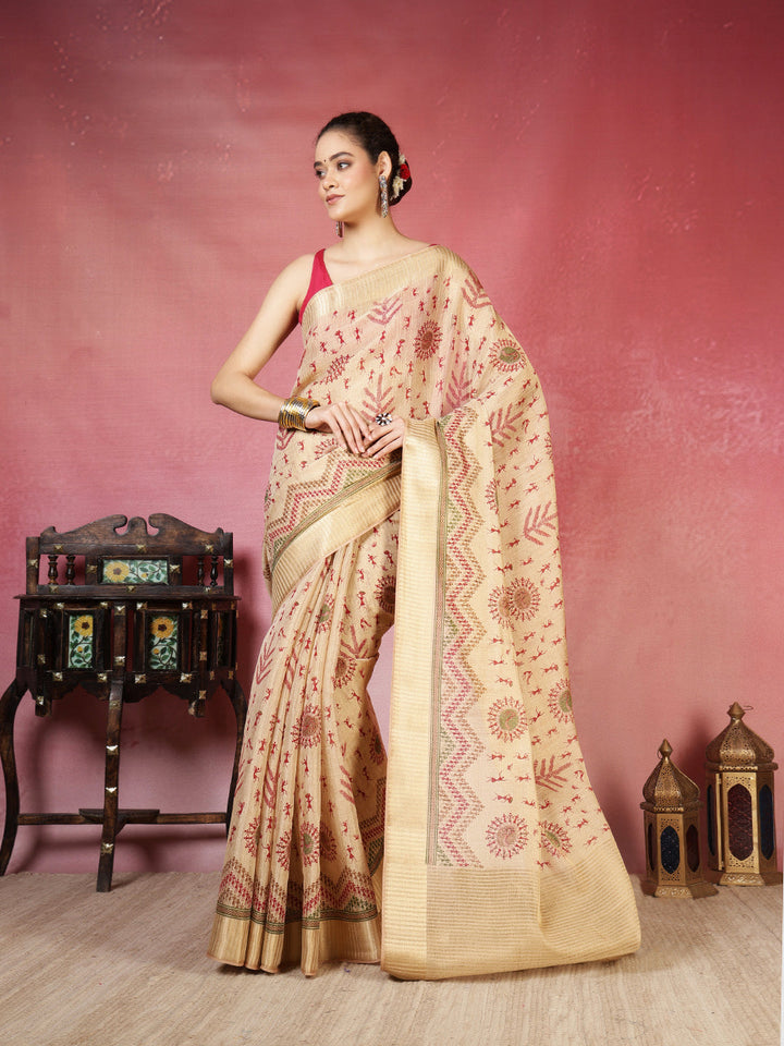 Zaari Border Cotton Blend Saree