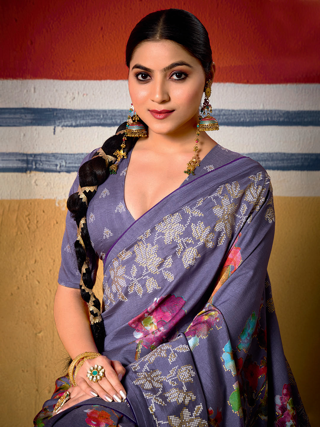 Digital Floral Printed Art Silk Saree