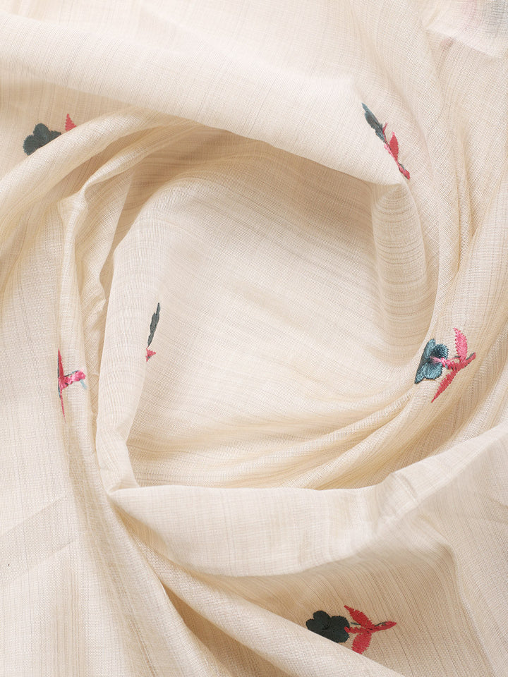 Embroidered Tussar Silk Unstitched Suit With Pant &amp; Dupatta