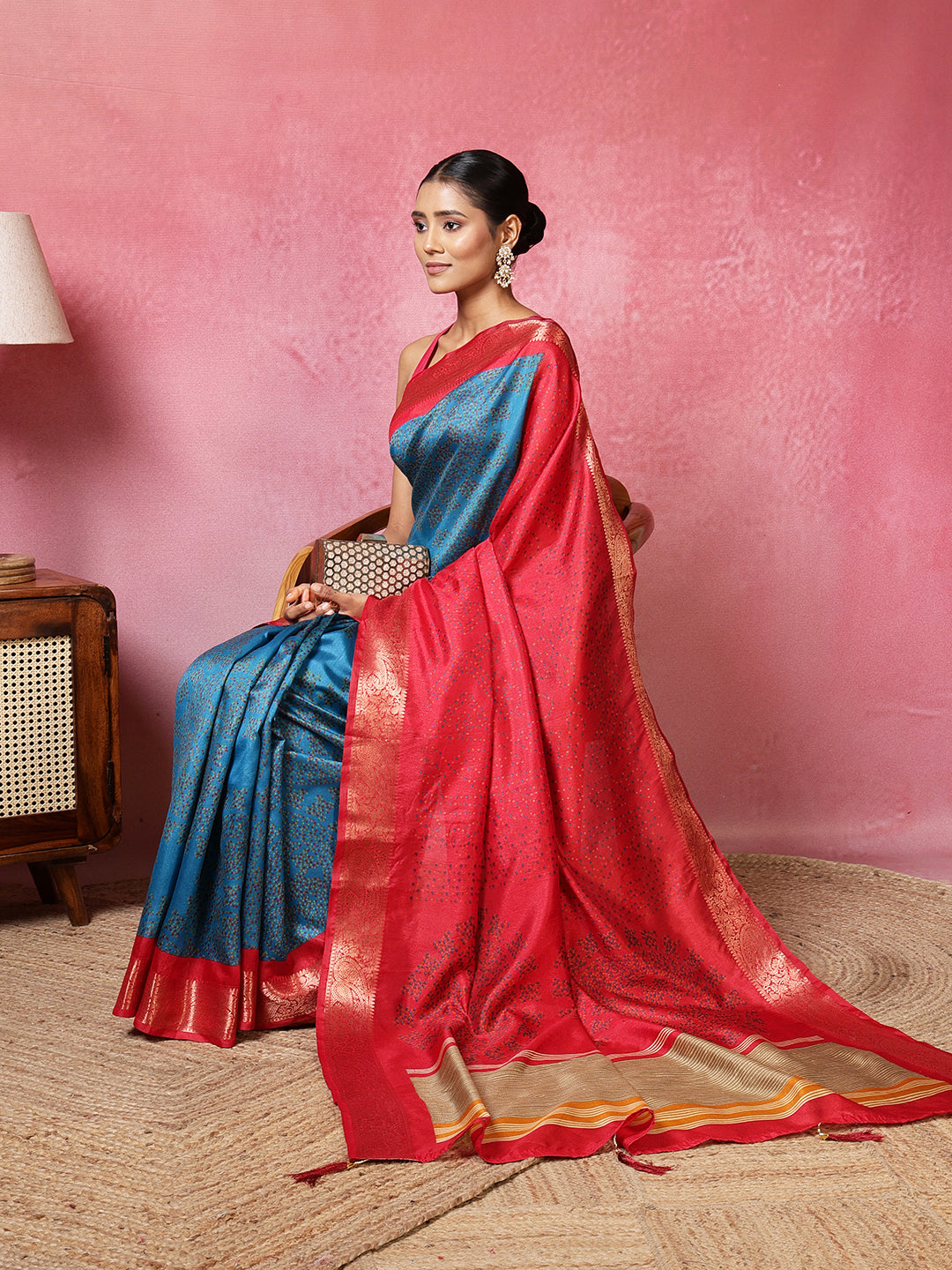 Bandhani Printed Art-Tusser Saree