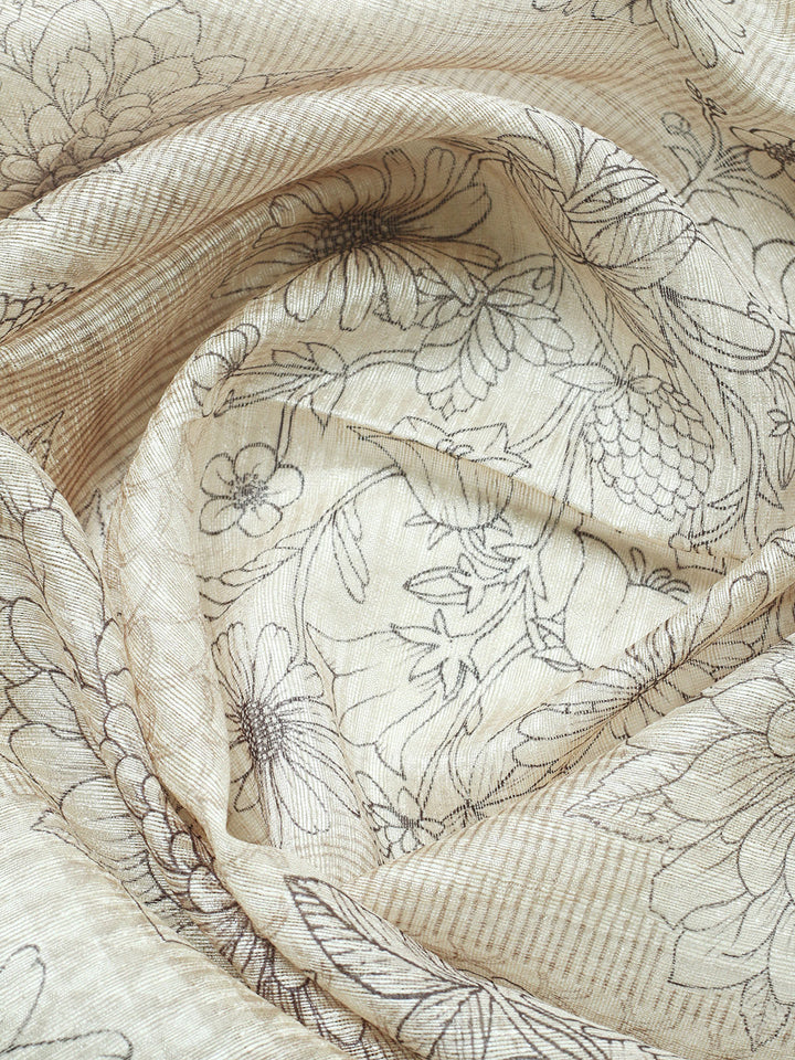 Embroidered Chanderi Unstitched Suit With Pant &amp; Dupatta