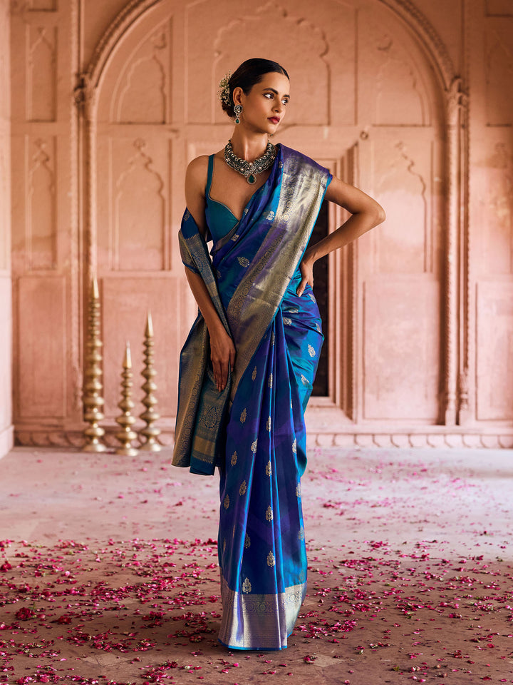 Lake Blue Hlame Woven Saree