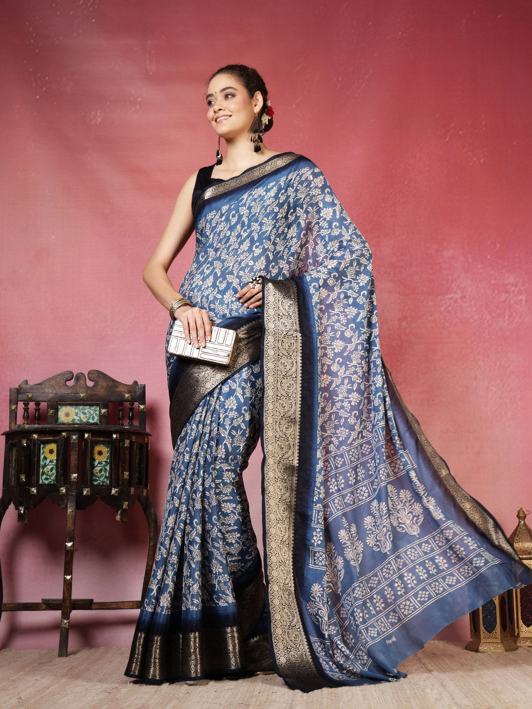 Floral Printed Art Silk Saree