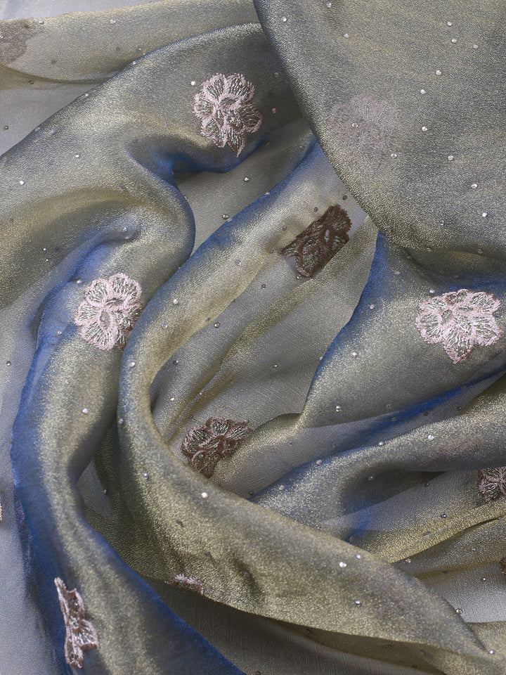 Embroidered Tissue Unstitched Suit With Pant &amp; Dupatta