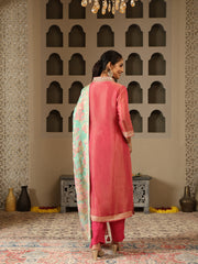 Woven Booti Tissue Kurta With Pants & Dupatta