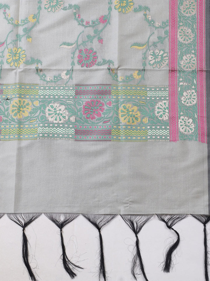Woven Design Chanderi Unstitched Suit With Pant &amp; Dupatta