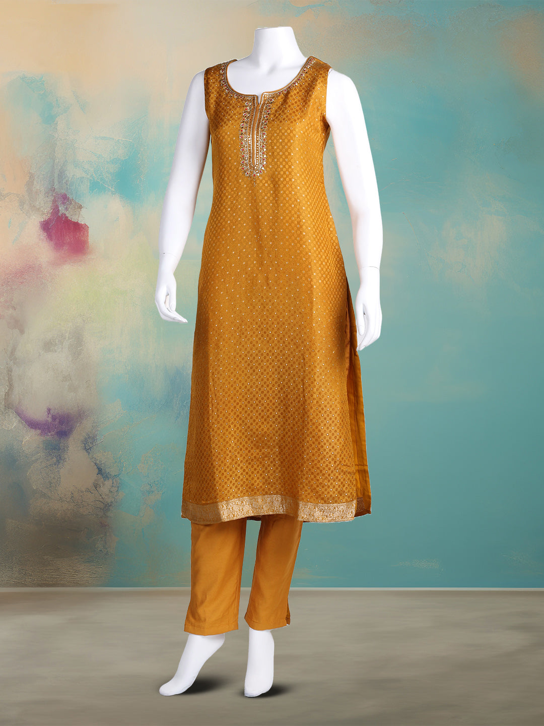 Embroidered Banarasi Kurta With Pant &amp; Dupatta