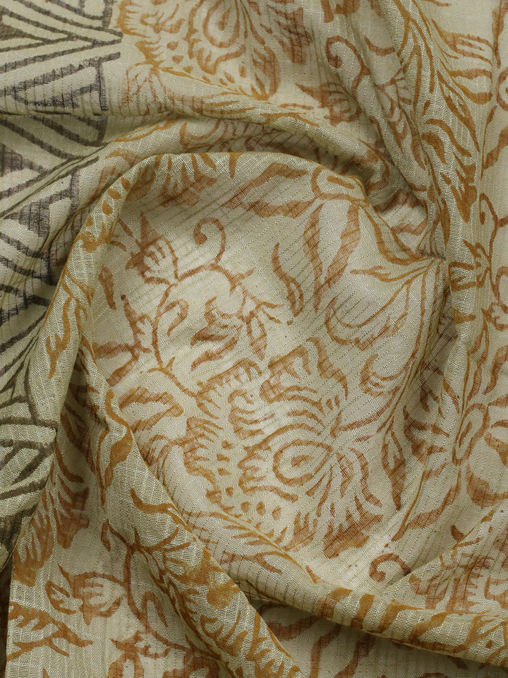 Printed Cotton Blend Unstitched Suit With Pant &amp; Dupatta