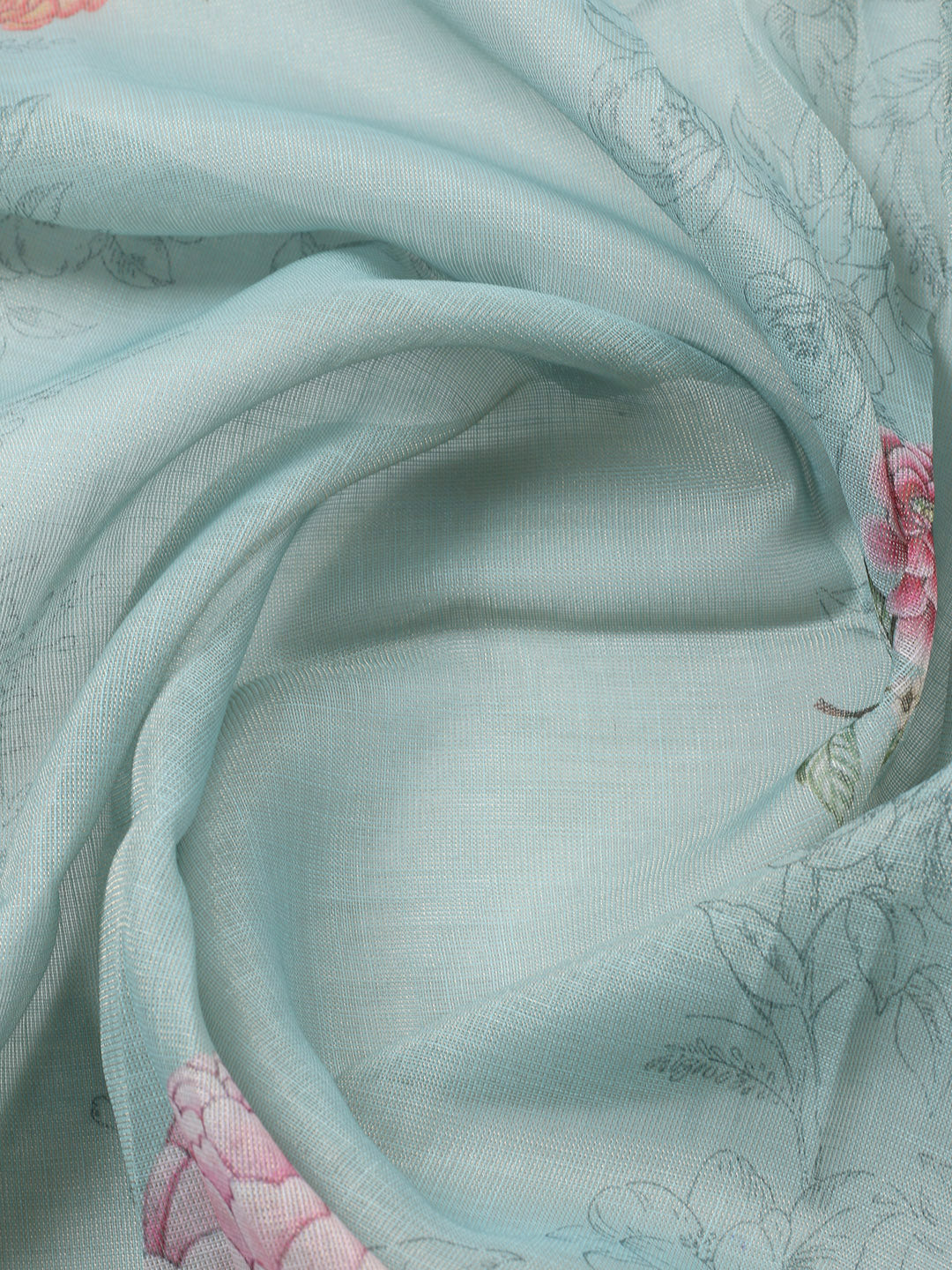 Printed Linen Blend Unstitched Suit With Pant &amp; Dupatta