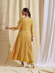 Floral Printed Cotton Anarkali Kurta With Pants