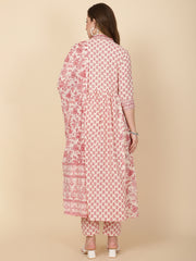 Floral Printed Cotton Kurta With Pants & Dupatta