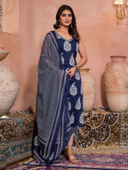 Printed Cotton Kurta With Pants & Dupatta