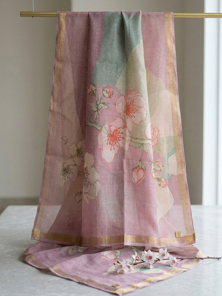 Embroidered Linen Blend Unstitched Suit With Pant &amp; Dupatta