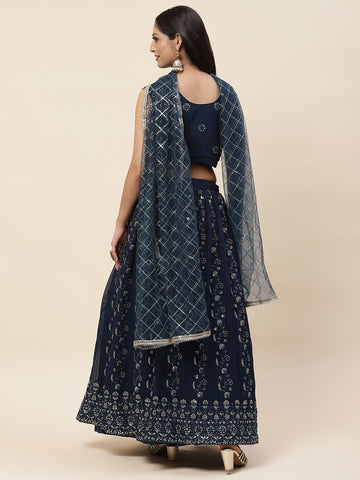 Sequin Embroidered Georgette Choli With Lehenga & Dupatta