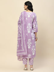 Printed Cotton Kurta With Pants & Dupatta