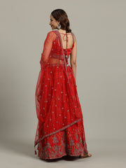Embroidered Crepe Choli With Lehenga & Dupatta