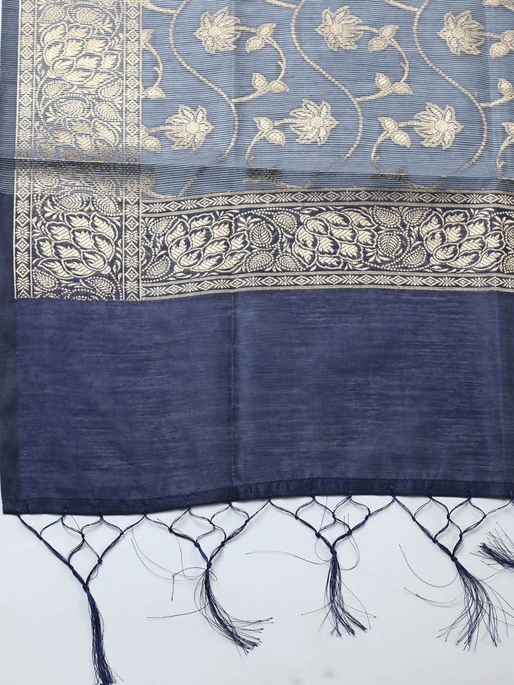 Banarasi Chanderi Unstitched Suit With Pant &amp; Dupatta